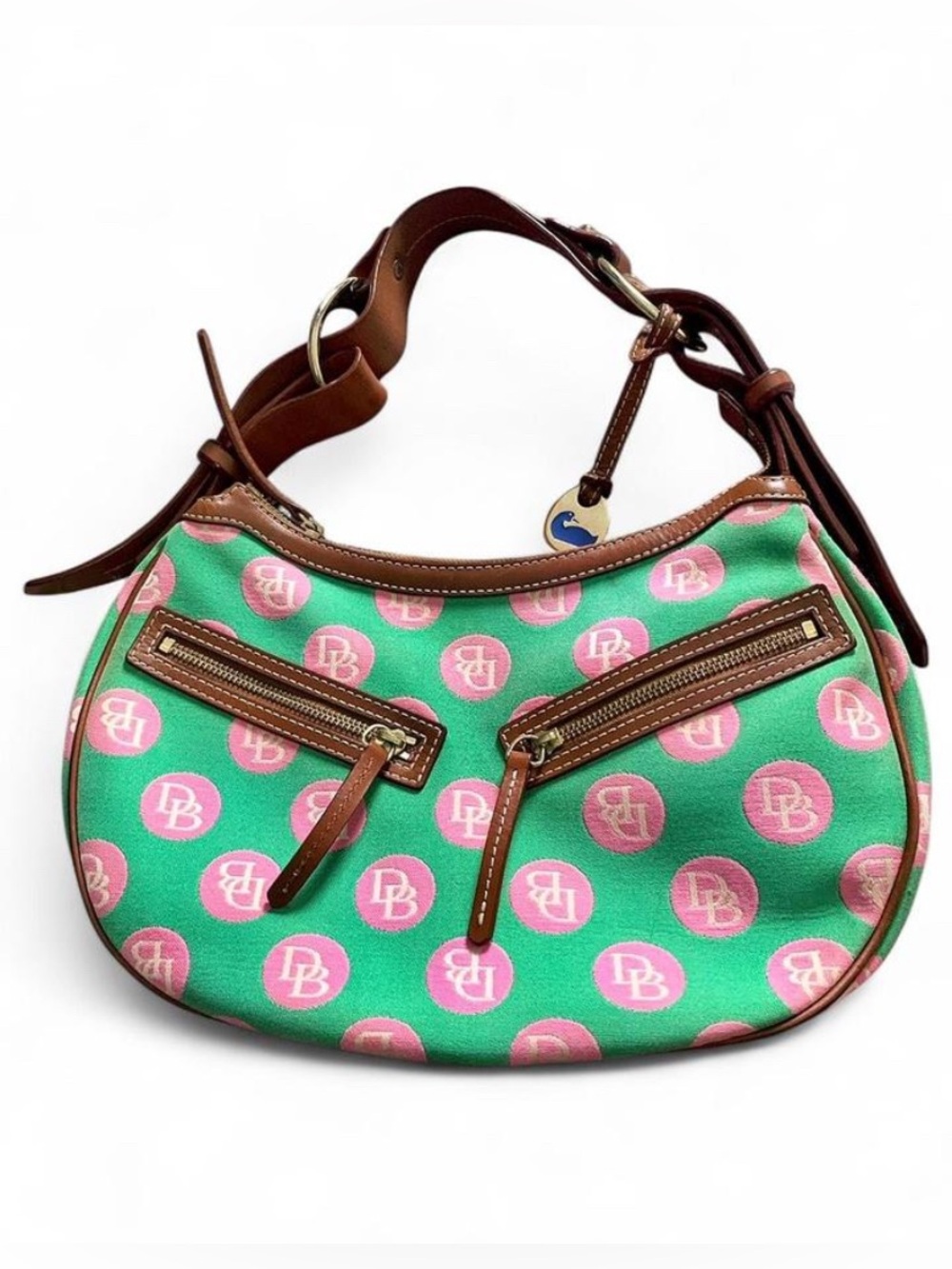 Dooney & Bourke Vintage Y2K Pink Green Polka Dot Small Circle Hobo Bag